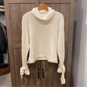 Madewell Medium Knit Top Cowl Neck Tie Cuff Sweater Cream Color